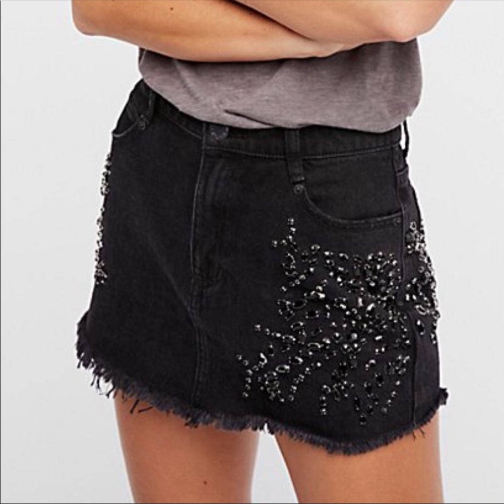 Free People Black Denim Miniskirt